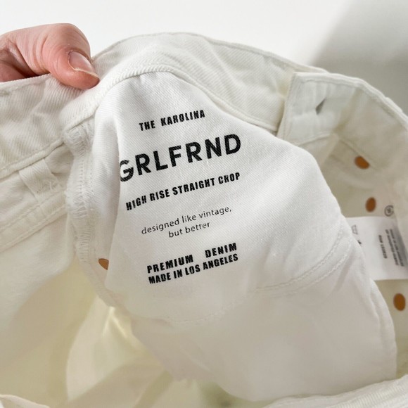GRLFRND Karolina High Rise Straight Crop Jeans‎ White Frayed Hem Denim Sz 26 NEW - Picture 5 of 12